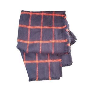 Merona Red Navy Blue Checkered Plaid‎ Winter Blanket Scarf